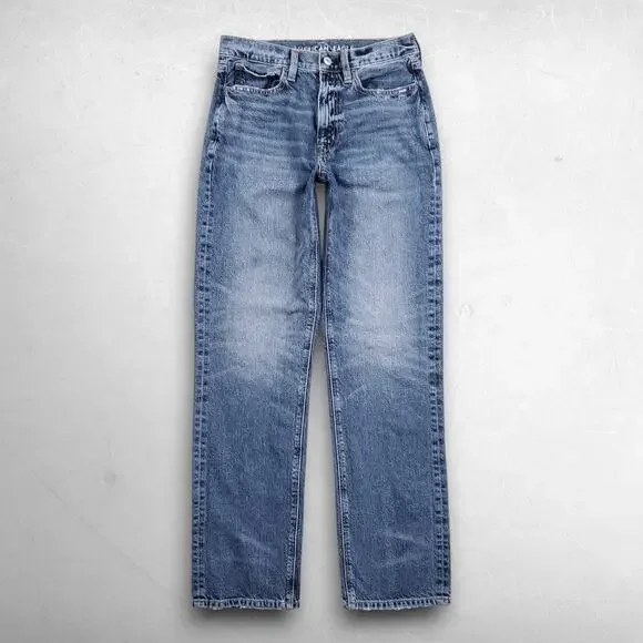 American Eagle Low Rise Baggy Jeans Women 2 Blue Stretch Faded Y2K Skater 90s - Picture 1 of 9